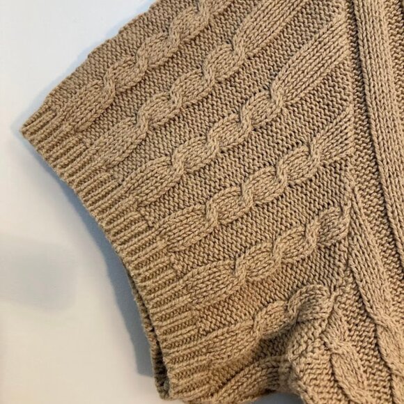 Liz Claiborne Cable Knit Short Sleeve Cotton Sweater, V-Neck, Beige - Picture 13 of 16